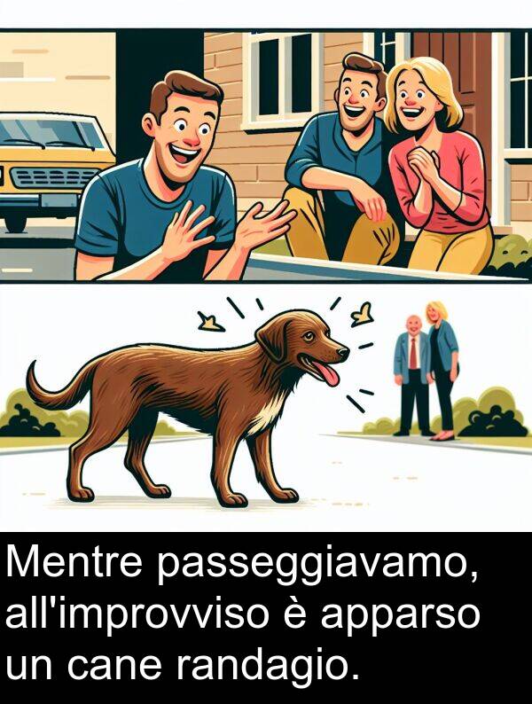 randagio: Mentre passeggiavamo, all'improvviso è apparso un cane randagio.