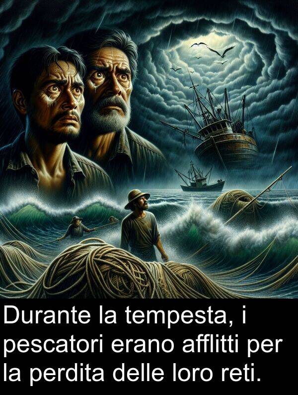 tempesta: Durante la tempesta, i pescatori erano afflitti per la perdita delle loro reti.