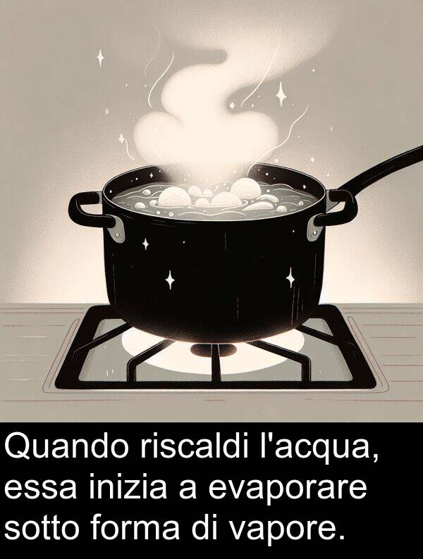 vapore: Quando riscaldi l'acqua, essa inizia a evaporare sotto forma di vapore.