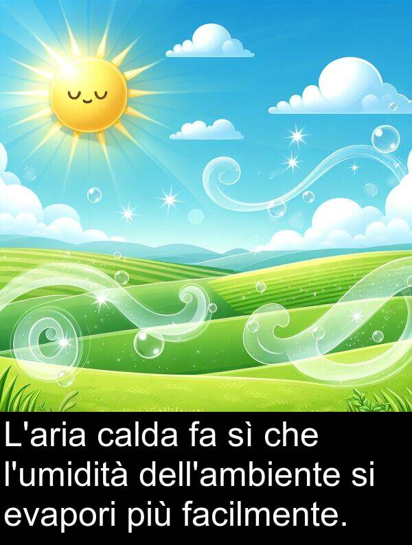 calda: L'aria calda fa sì che l'umidità dell'ambiente si evapori più facilmente.