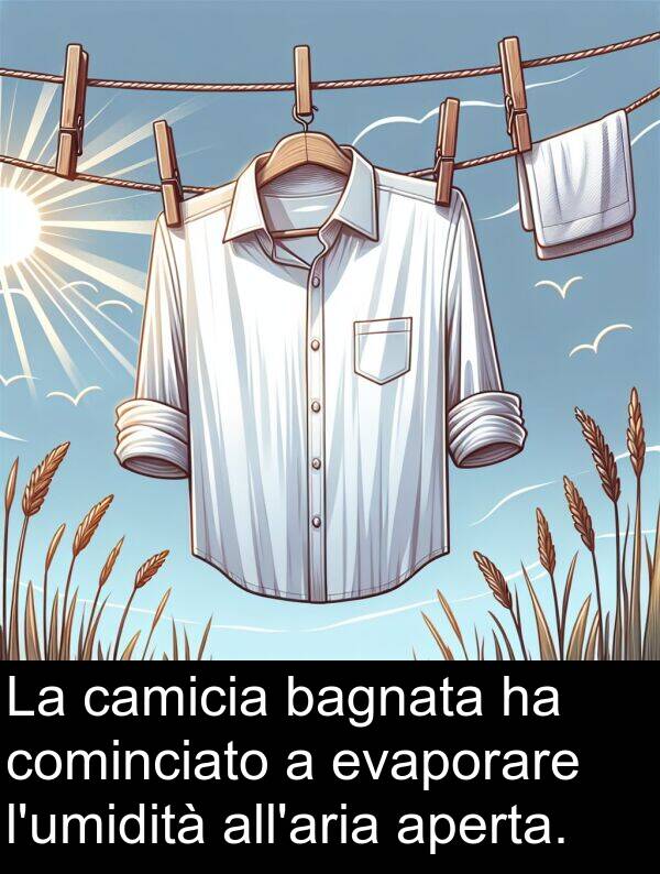 camicia: La camicia bagnata ha cominciato a evaporare l'umidità all'aria aperta.