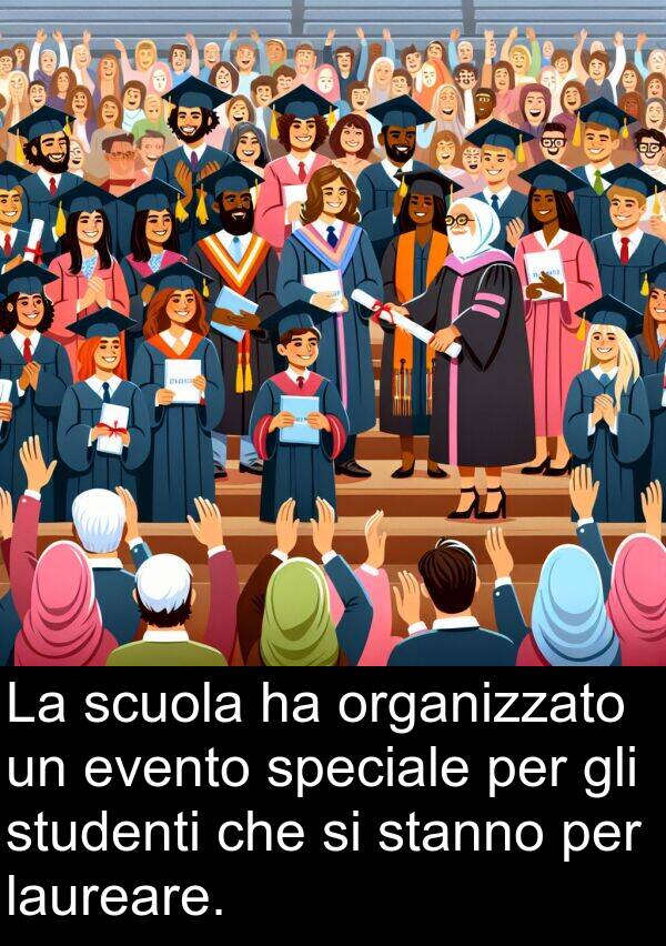 organizzato: La scuola ha organizzato un evento speciale per gli studenti che si stanno per laureare.