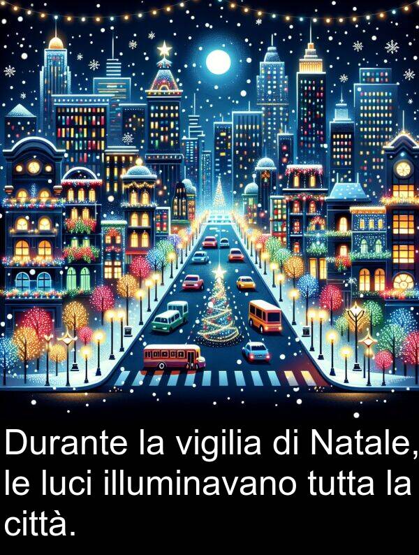 illuminavano: Durante la vigilia di Natale, le luci illuminavano tutta la città.