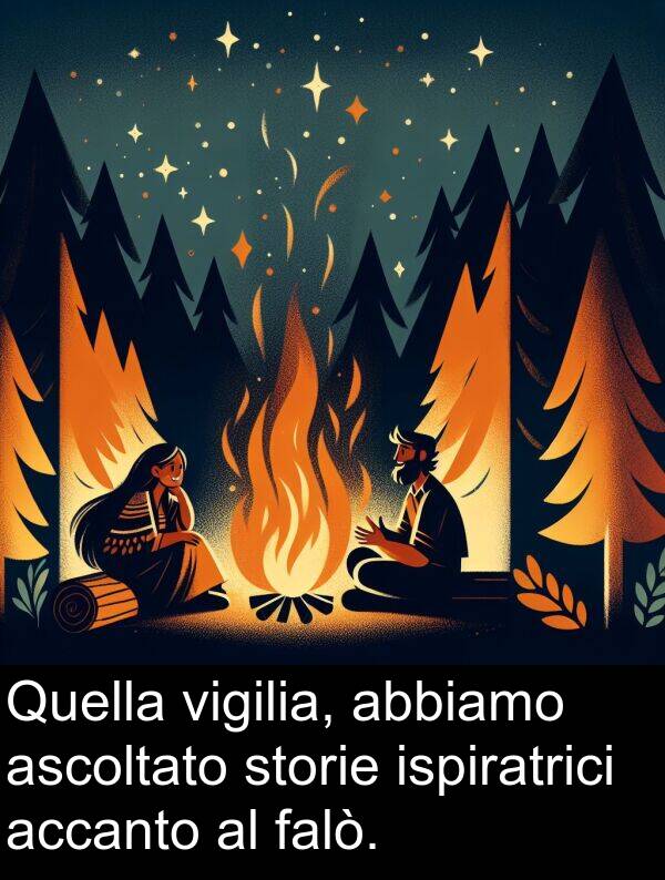 abbiamo: Quella vigilia, abbiamo ascoltato storie ispiratrici accanto al falò.