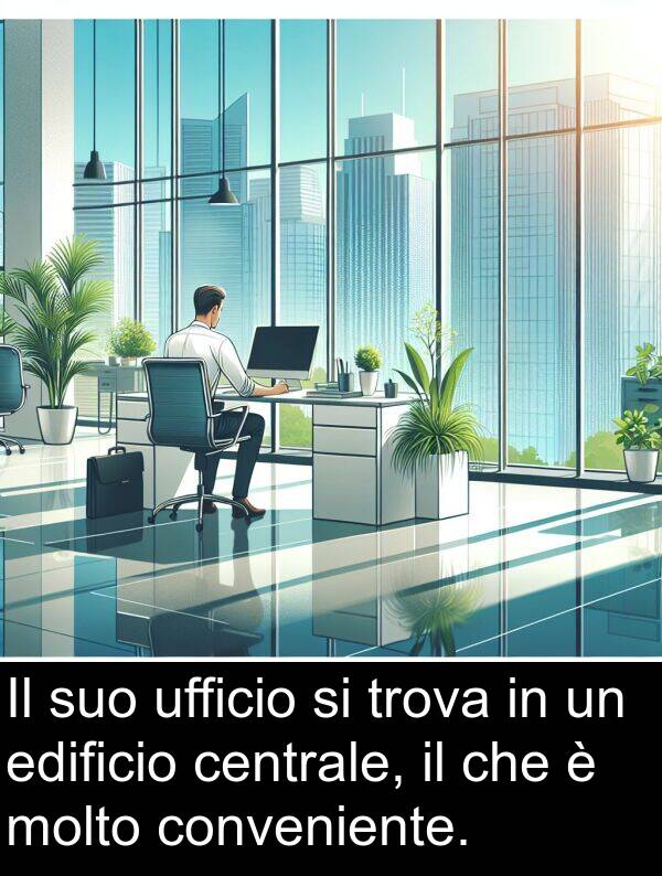 ufficio: Il suo ufficio si trova in un edificio centrale, il che è molto conveniente.