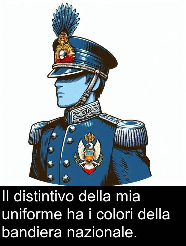 bandiera: Il distintivo della mia uniforme ha i colori della bandiera nazionale.