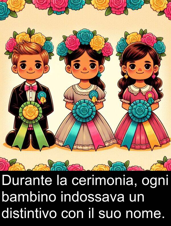 nome: Durante la cerimonia, ogni bambino indossava un distintivo con il suo nome.