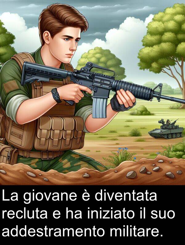 giovane: La giovane è diventata recluta e ha iniziato il suo addestramento militare.