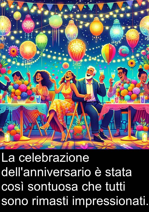 impressionati: La celebrazione dell'anniversario è stata così sontuosa che tutti sono rimasti impressionati.