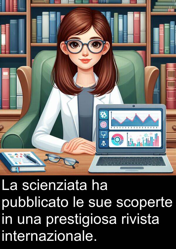 rivista: La scienziata ha pubblicato le sue scoperte in una prestigiosa rivista internazionale.