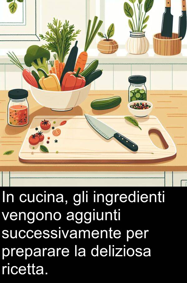 deliziosa: In cucina, gli ingredienti vengono aggiunti successivamente per preparare la deliziosa ricetta.