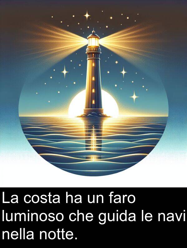 navi: La costa ha un faro luminoso che guida le navi nella notte.