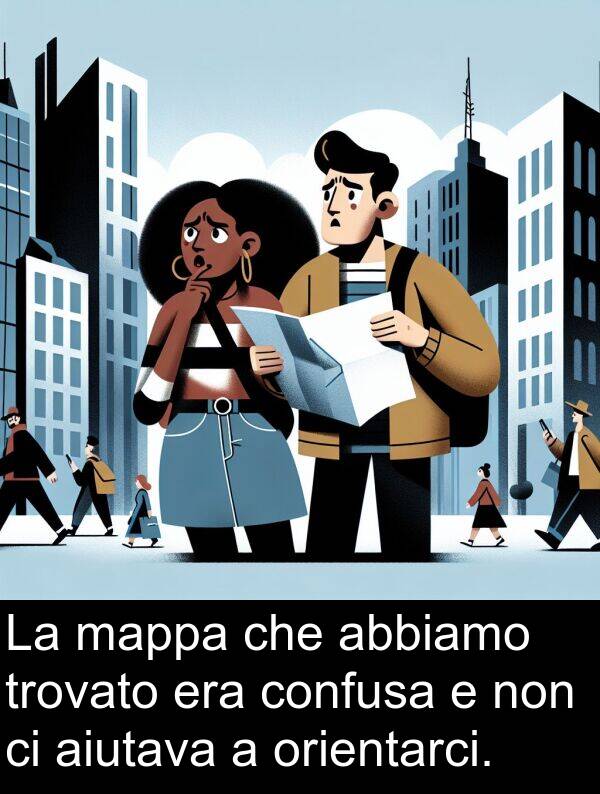 abbiamo: La mappa che abbiamo trovato era confusa e non ci aiutava a orientarci.