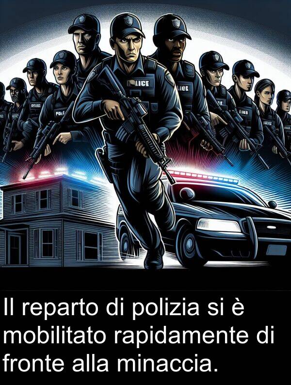 rapidamente: Il reparto di polizia si è mobilitato rapidamente di fronte alla minaccia.