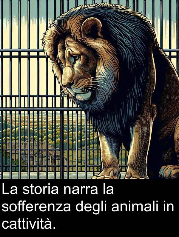 narra: La storia narra la sofferenza degli animali in cattività.