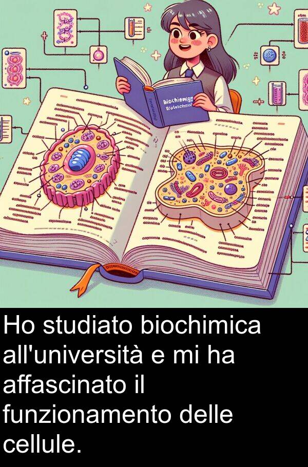 biochimica: Ho studiato biochimica all'università e mi ha affascinato il funzionamento delle cellule.