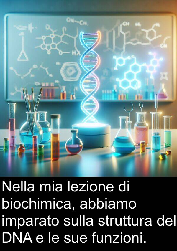 abbiamo: Nella mia lezione di biochimica, abbiamo imparato sulla struttura del DNA e le sue funzioni.