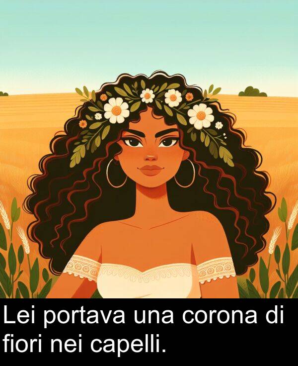 capelli: Lei portava una corona di fiori nei capelli.