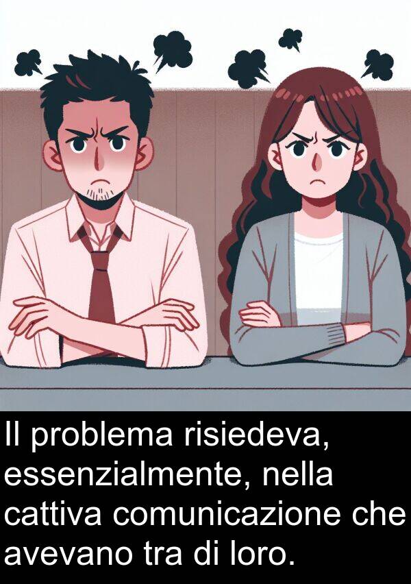 risiedeva: Il problema risiedeva, essenzialmente, nella cattiva comunicazione che avevano tra di loro.