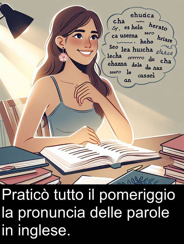 parole: Praticò tutto il pomeriggio la pronuncia delle parole in inglese.