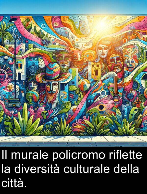 riflette: Il murale policromo riflette la diversità culturale della città.