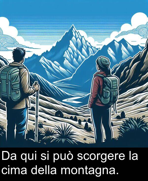 qui: Da qui si può scorgere la cima della montagna.