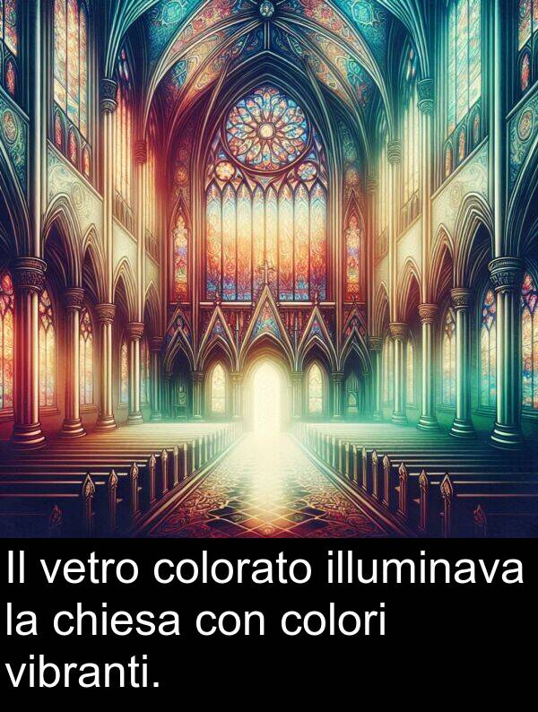 colorato: Il vetro colorato illuminava la chiesa con colori vibranti.