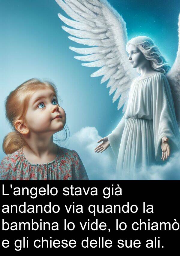 già: L'angelo stava già andando via quando la bambina lo vide, lo chiamò e gli chiese delle sue ali.