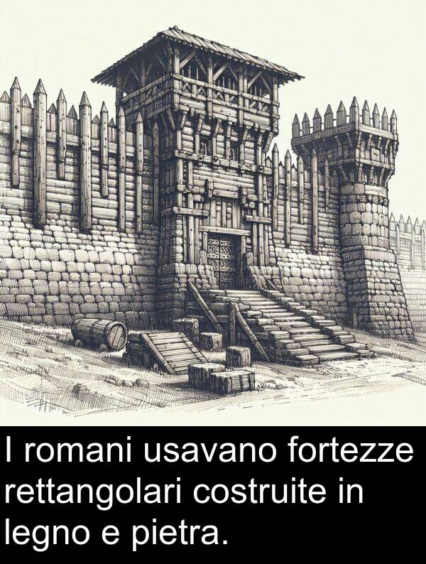 usavano: I romani usavano fortezze rettangolari costruite in legno e pietra.