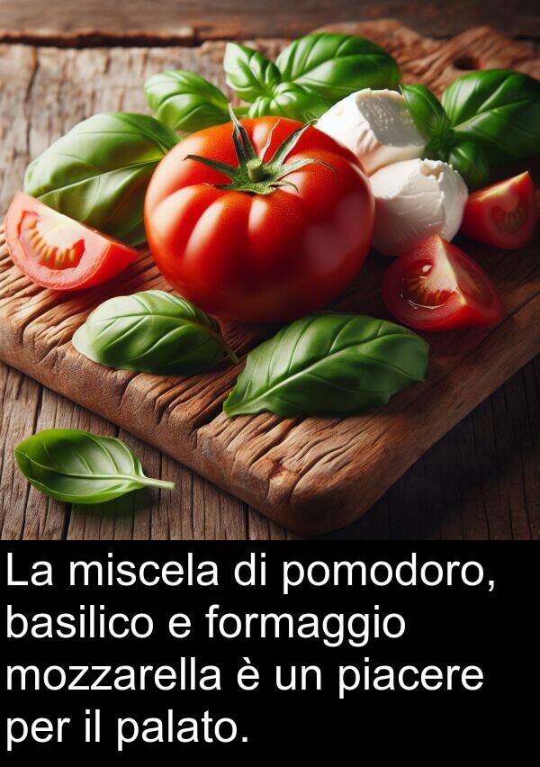 palato: La miscela di pomodoro, basilico e formaggio mozzarella è un piacere per il palato.