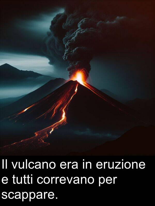 scappare: Il vulcano era in eruzione e tutti correvano per scappare.