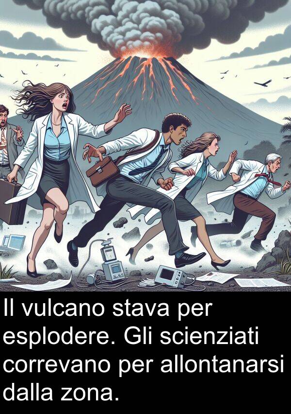 dalla: Il vulcano stava per esplodere. Gli scienziati correvano per allontanarsi dalla zona.