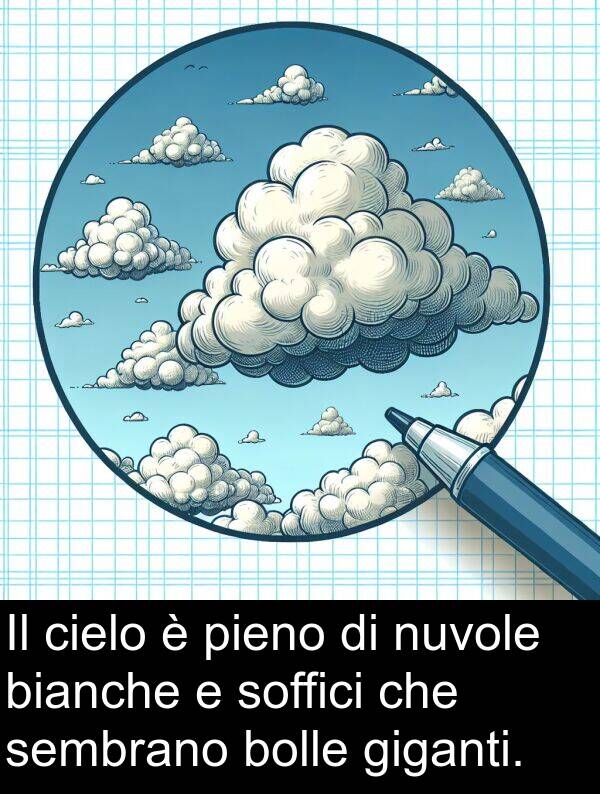 giganti: Il cielo è pieno di nuvole bianche e soffici che sembrano bolle giganti.