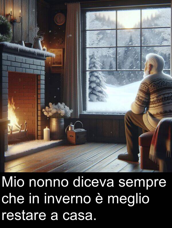 nonno: Mio nonno diceva sempre che in inverno è meglio restare a casa.