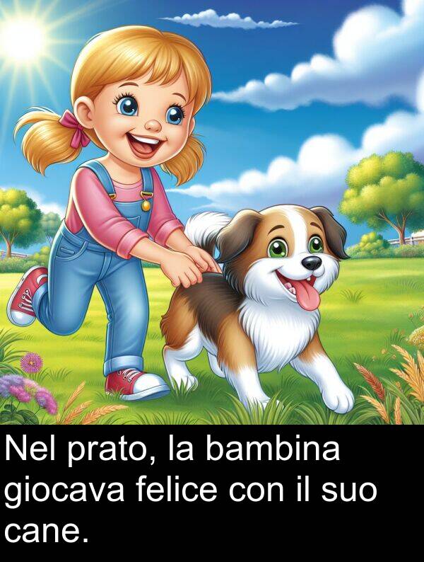 felice: Nel prato, la bambina giocava felice con il suo cane.