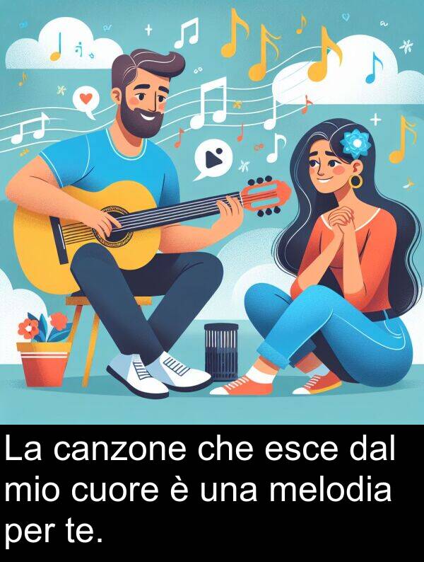 te: La canzone che esce dal mio cuore è una melodia per te.