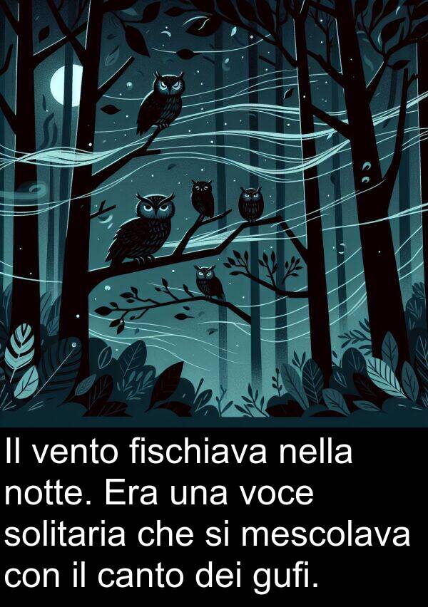 vento: Il vento fischiava nella notte. Era una voce solitaria che si mescolava con il canto dei gufi.