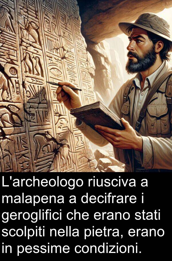 scolpiti: L'archeologo riusciva a malapena a decifrare i geroglifici che erano stati scolpiti nella pietra, erano in pessime condizioni.