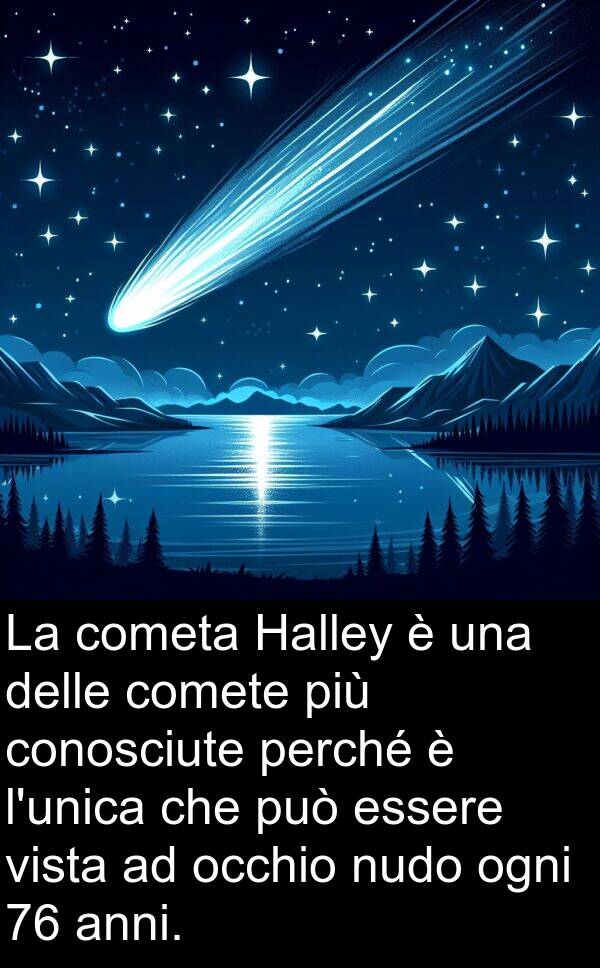 comete: La cometa Halley è una delle comete più conosciute perché è l'unica che può essere vista ad occhio nudo ogni 76 anni.