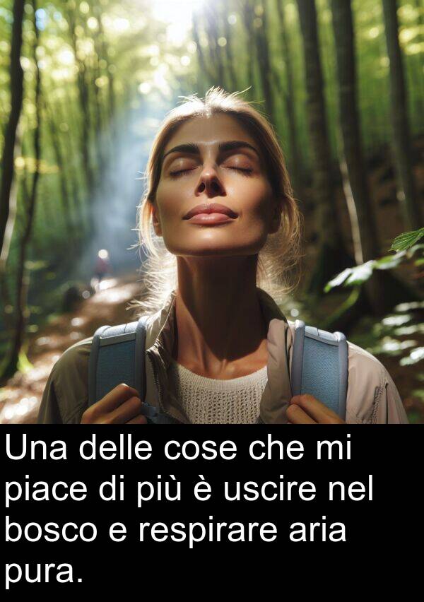 uscire: Una delle cose che mi piace di più è uscire nel bosco e respirare aria pura.