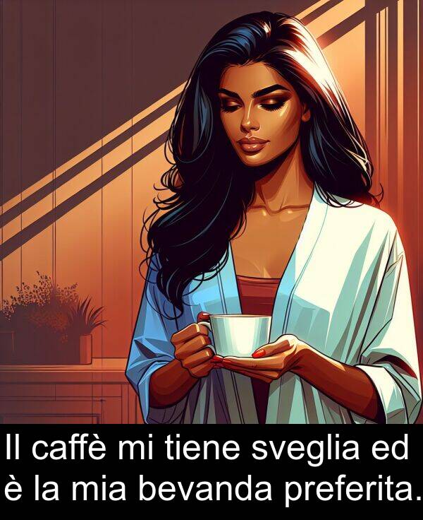 caffè: Il caffè mi tiene sveglia ed è la mia bevanda preferita.