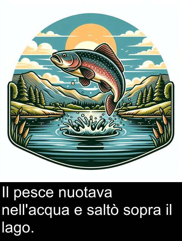 saltò: Il pesce nuotava nell'acqua e saltò sopra il lago.