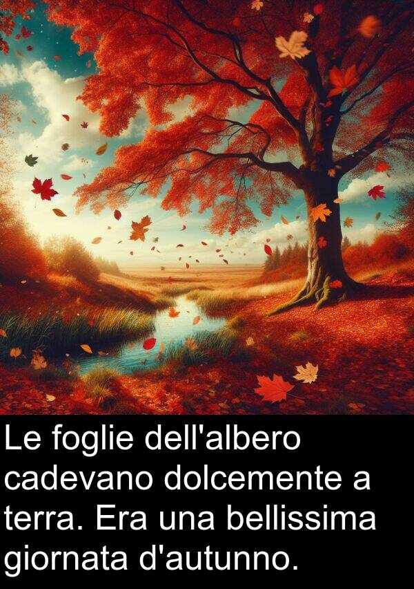 cadevano: Le foglie dell'albero cadevano dolcemente a terra. Era una bellissima giornata d'autunno.