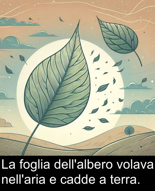 cadde: La foglia dell'albero volava nell'aria e cadde a terra.