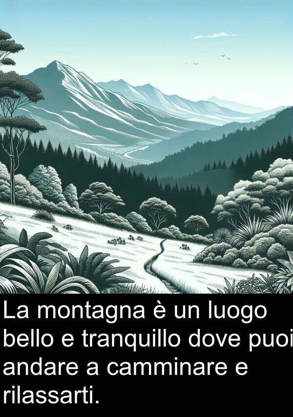 camminare: La montagna è un luogo bello e tranquillo dove puoi andare a camminare e rilassarti.