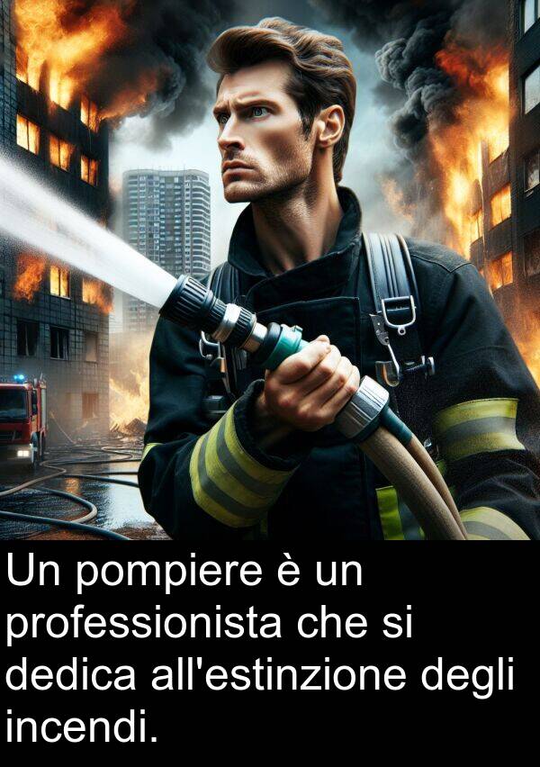 dedica: Un pompiere è un professionista che si dedica all'estinzione degli incendi.