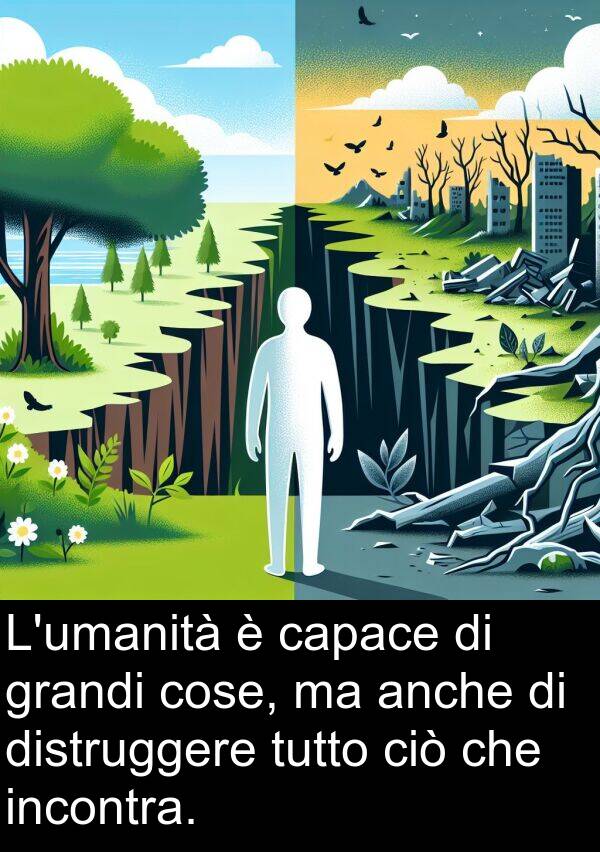 anche: L'umanità è capace di grandi cose, ma anche di distruggere tutto ciò che incontra.