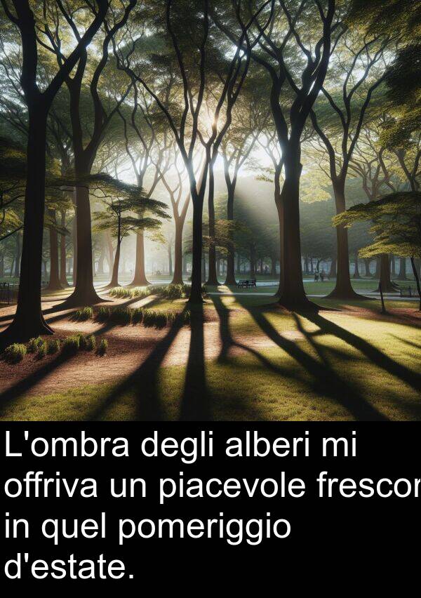 quel: L'ombra degli alberi mi offriva un piacevole frescor in quel pomeriggio d'estate.