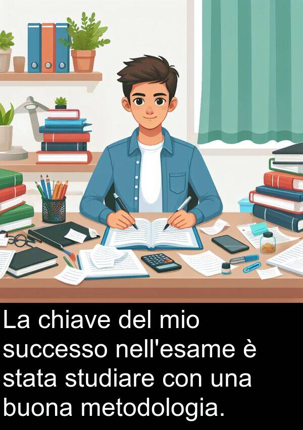 chiave: La chiave del mio successo nell'esame è stata studiare con una buona metodologia.