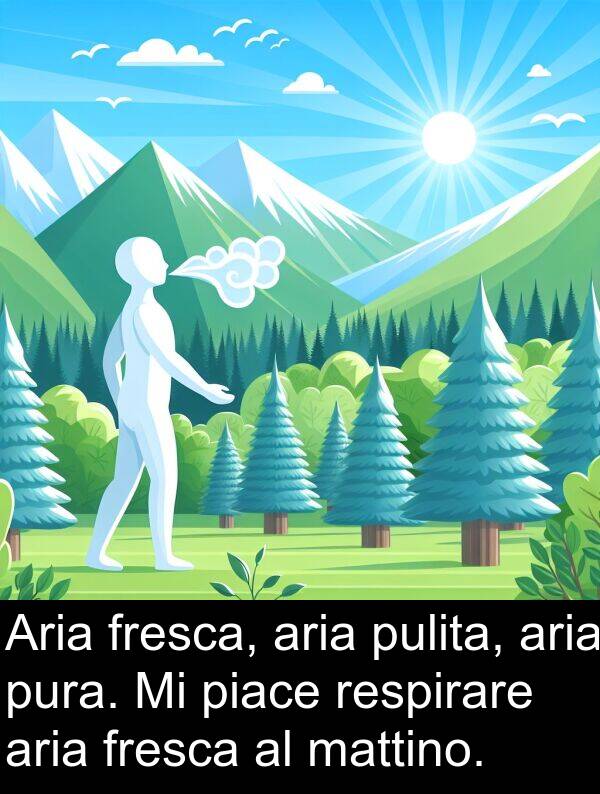 aria: Aria fresca, aria pulita, aria pura. Mi piace respirare aria fresca al mattino.